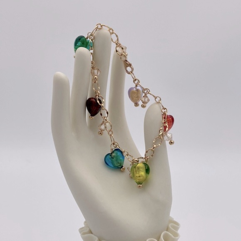 Glass Hearts Gold Filled Bracelet